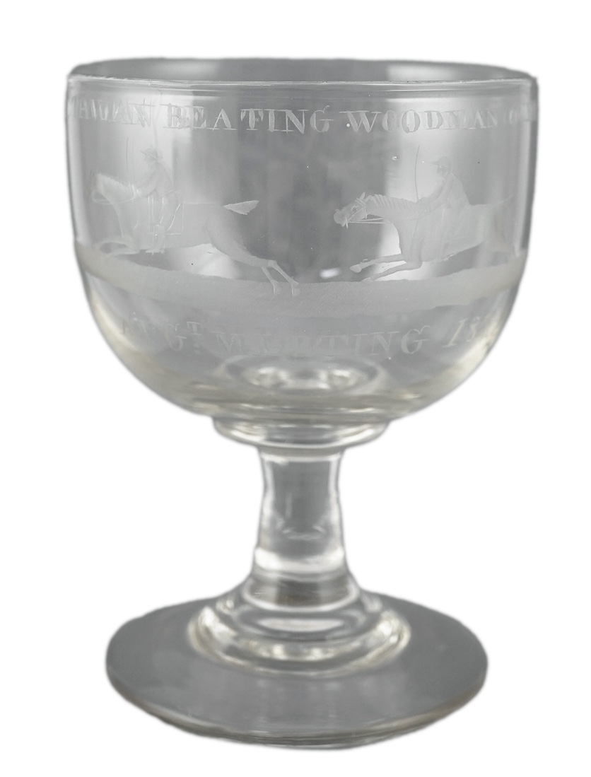 A horse racing rummer, probably Newcastle, dated 1812